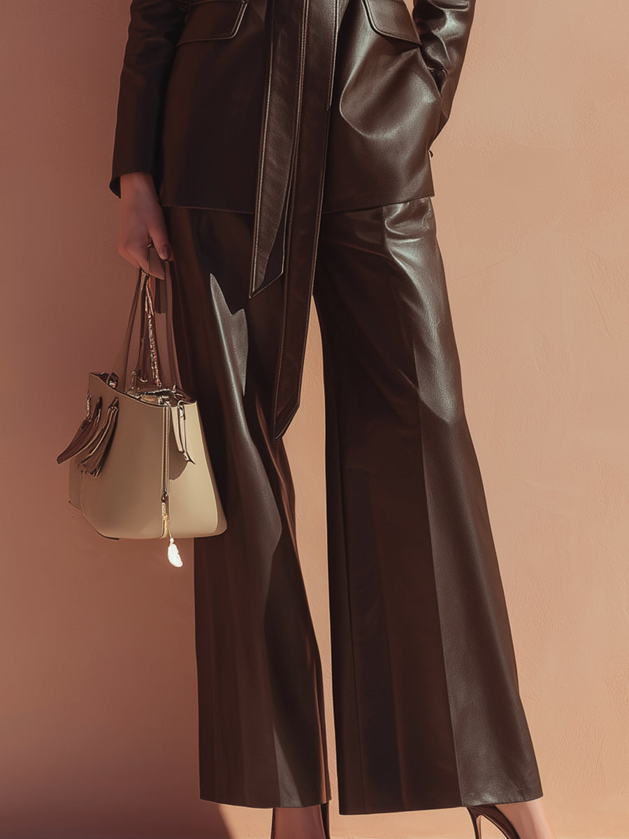 Chocolate Leather Belted Suit MollyBoo