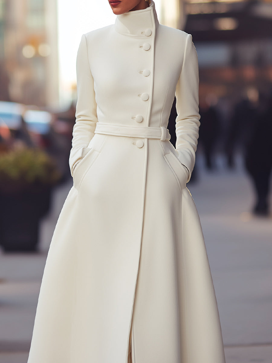 Regal White Military-Inspired Wool Coat MollyBoo
