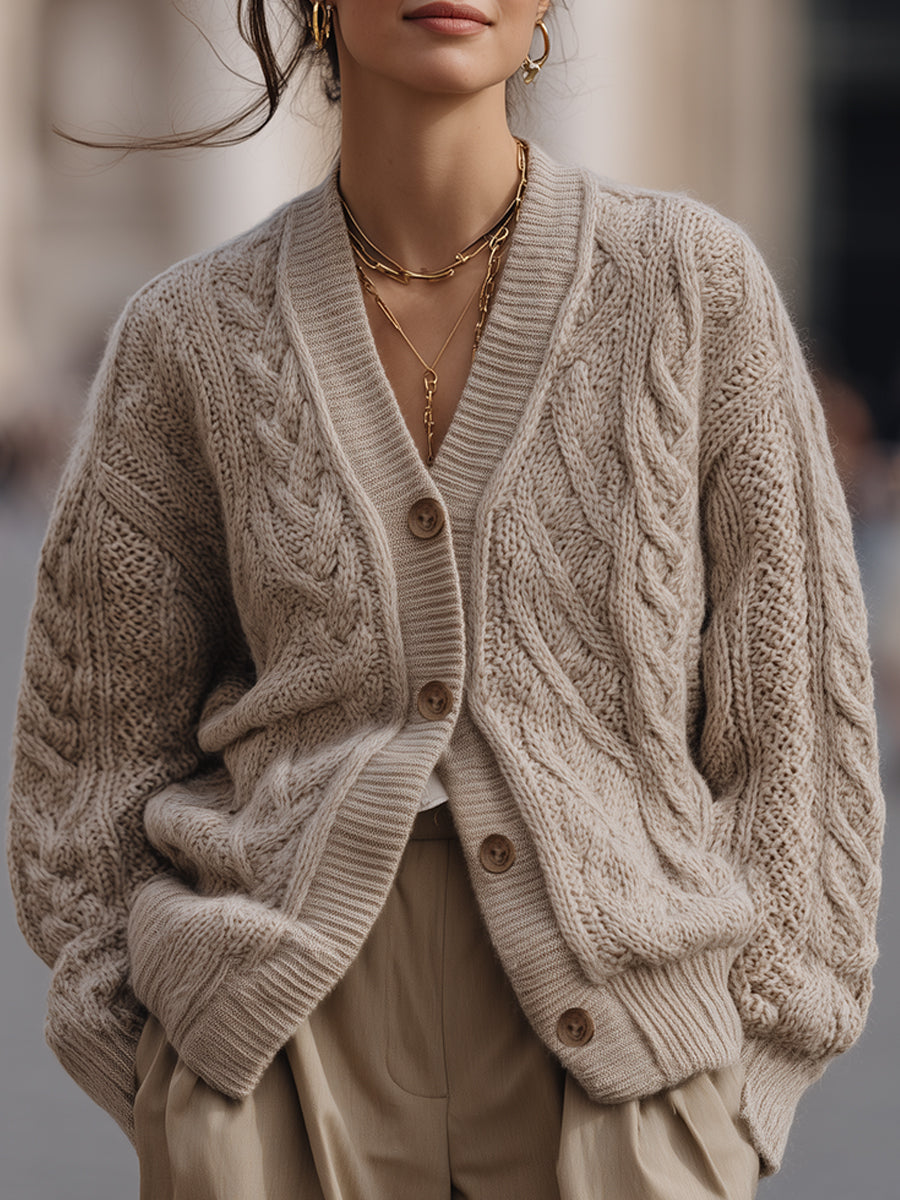 Chunky Cable Knit Button Cardigan MollyBoo