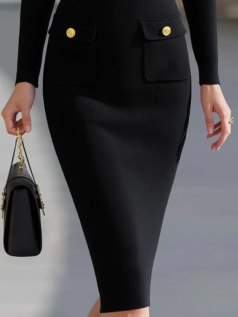 Zip-Front Ribbed Knit Midi Dress MollyBoo