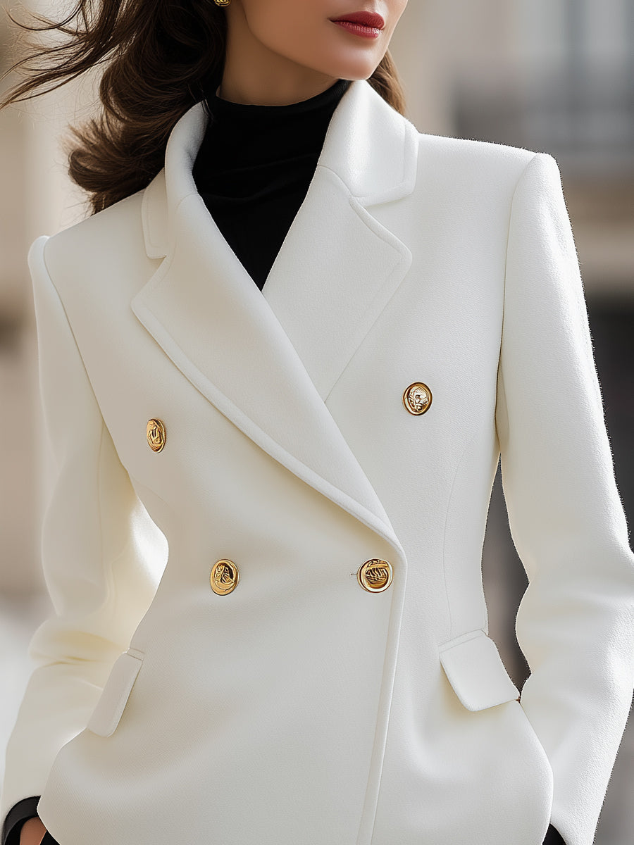 Wool-Blend Double-Breasted Blazer With Gold Buttons MollyBoo