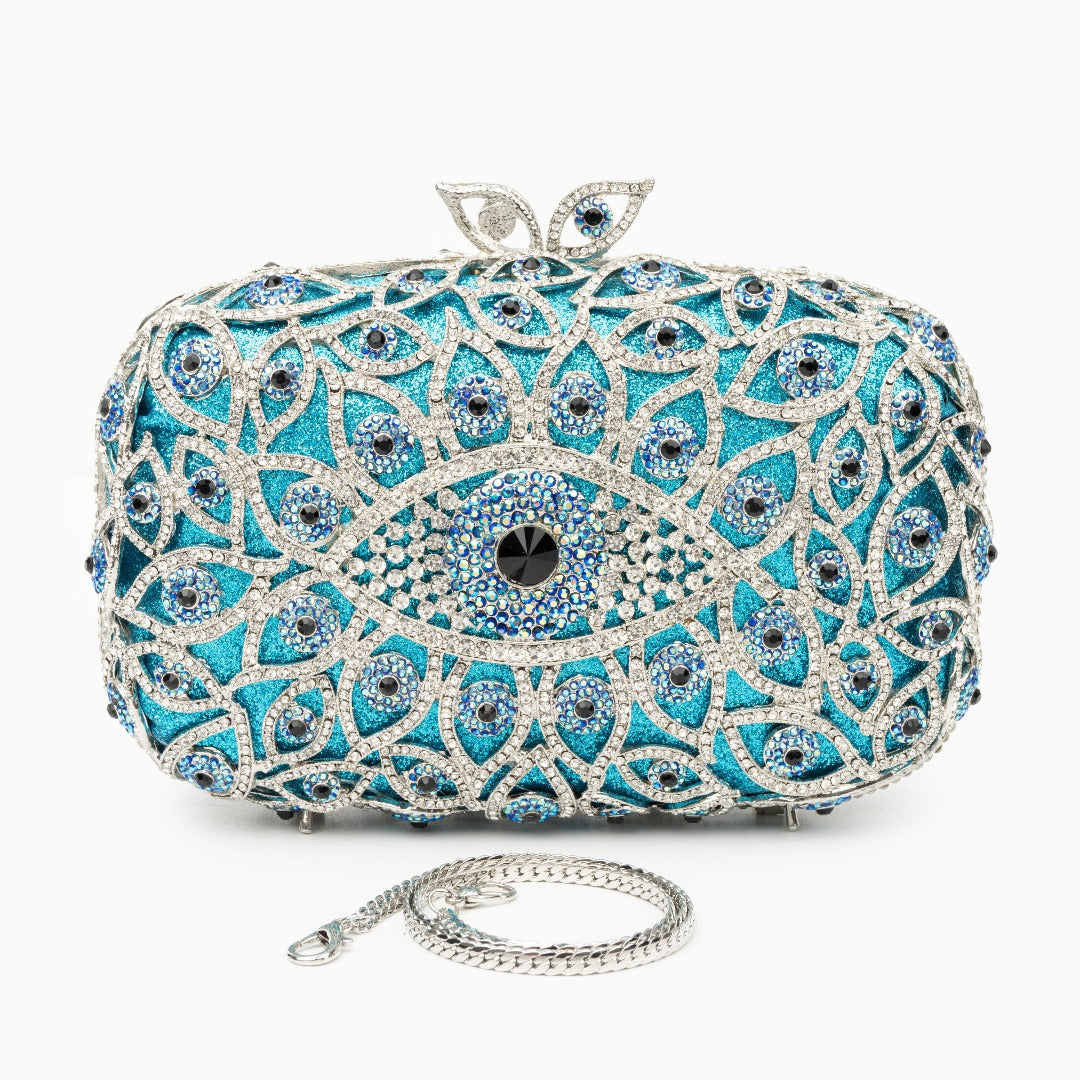 Crystal Evil Eye Clutch Bag - Sky Blue LUXBAG