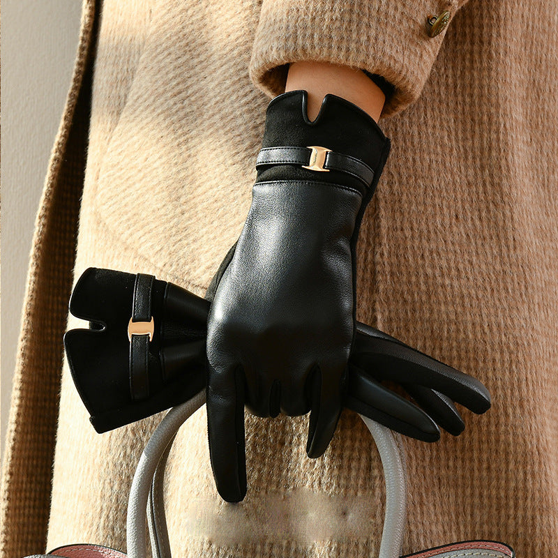 Leather and Suede Gloves with Metallic Detail MollyBoo