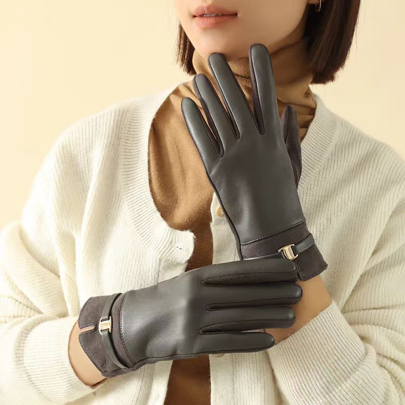 Leather and Suede Gloves with Metallic Detail MollyBoo