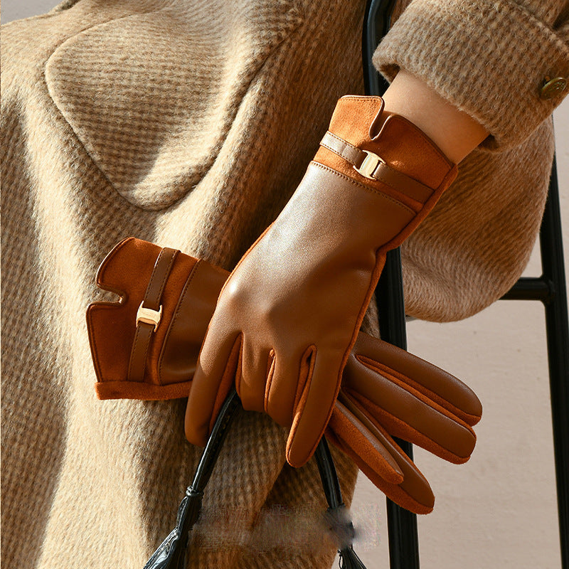 Leather and Suede Gloves with Metallic Detail MollyBoo