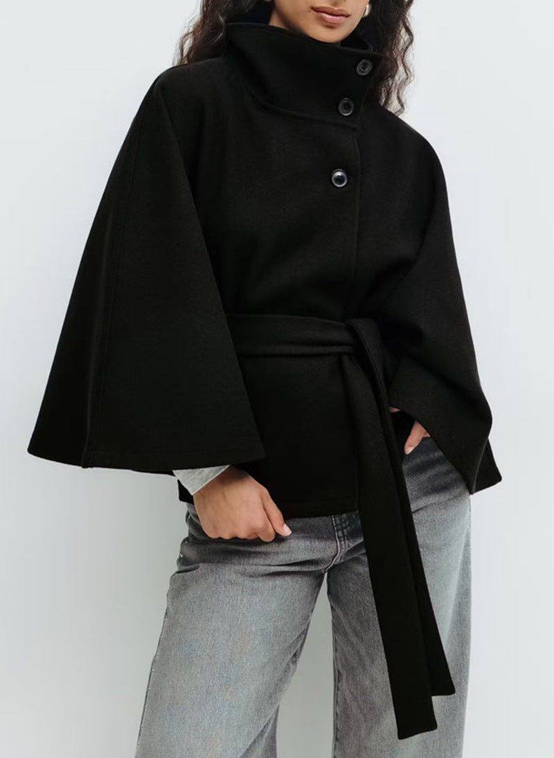 Short Cape with High Collar and Belt - Casual Sophistication MollyBoo
