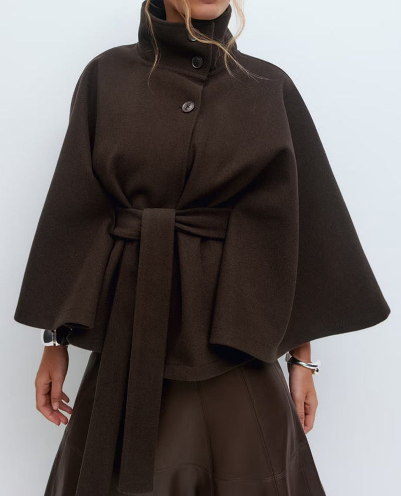 Short Cape with High Collar and Belt - Casual Sophistication MollyBoo