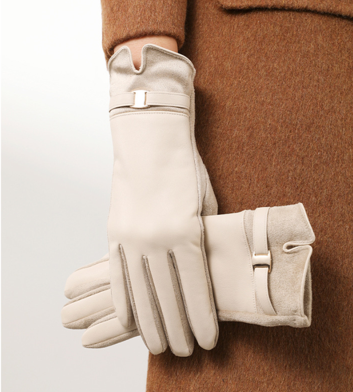 Leather and Suede Gloves with Metallic Detail MollyBoo
