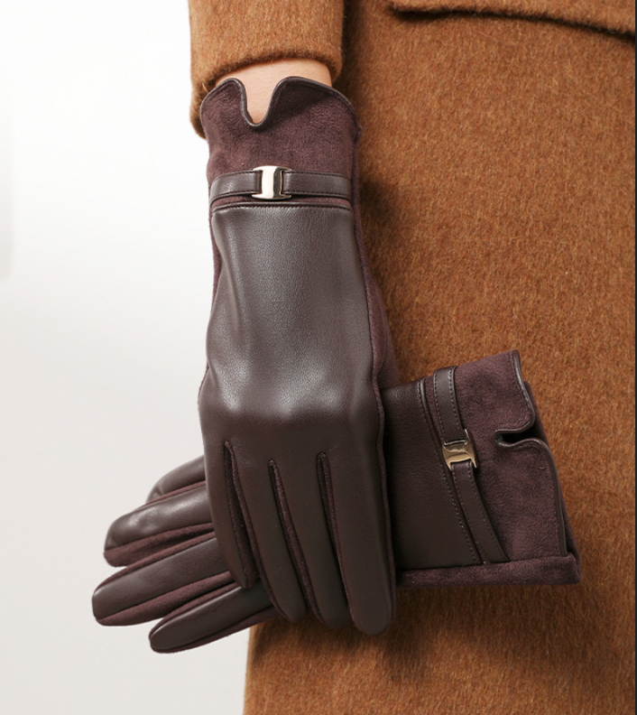 Leather and Suede Gloves with Metallic Detail MollyBoo