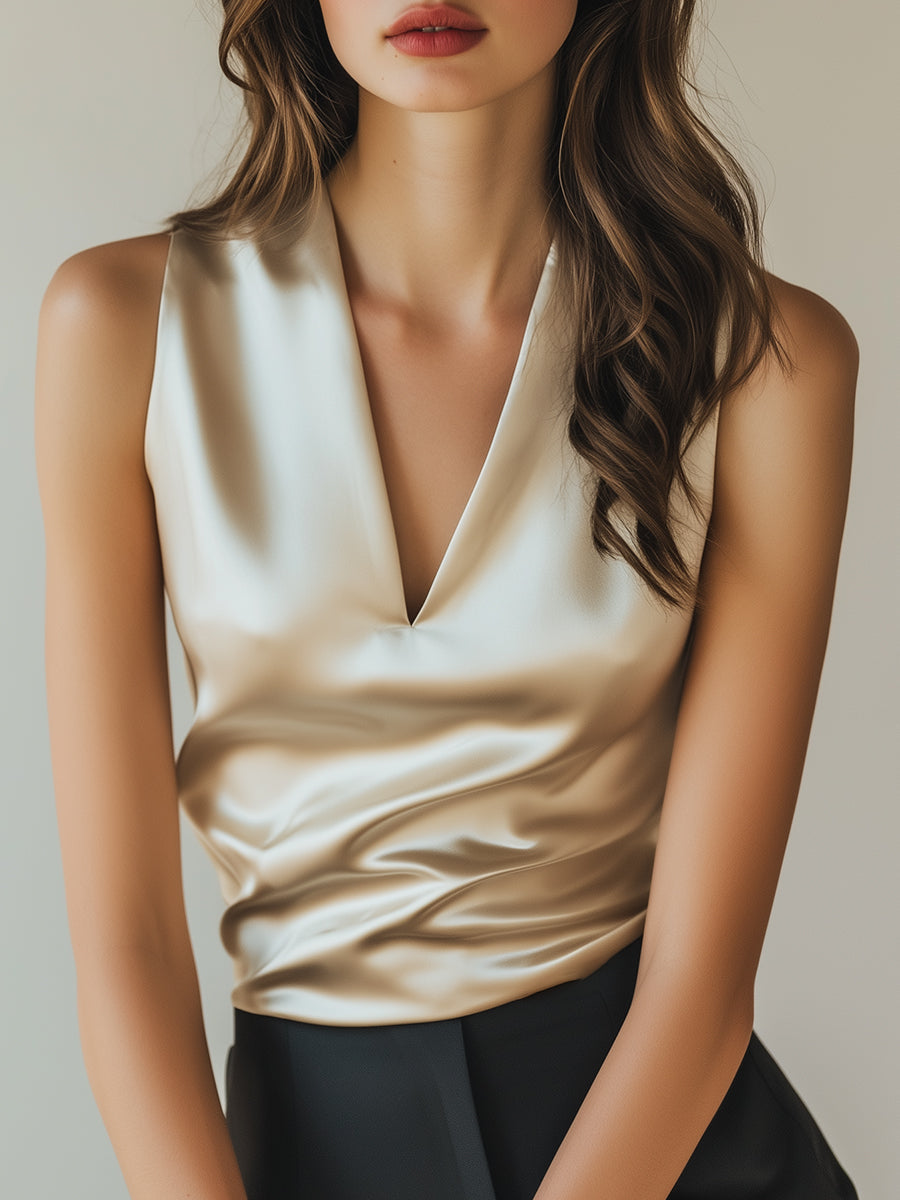 Ivory Satin Top with Elegant Drape Details MollyBoo