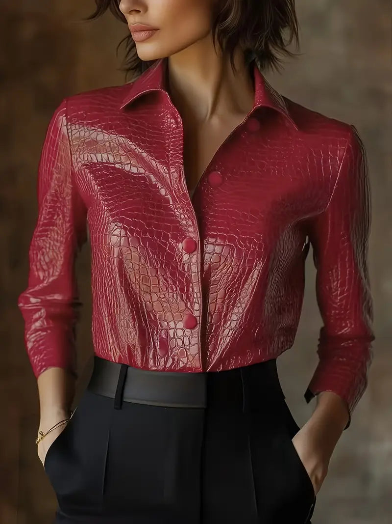 Glossy Black Crocodile Embossed Shirt MollyBoo