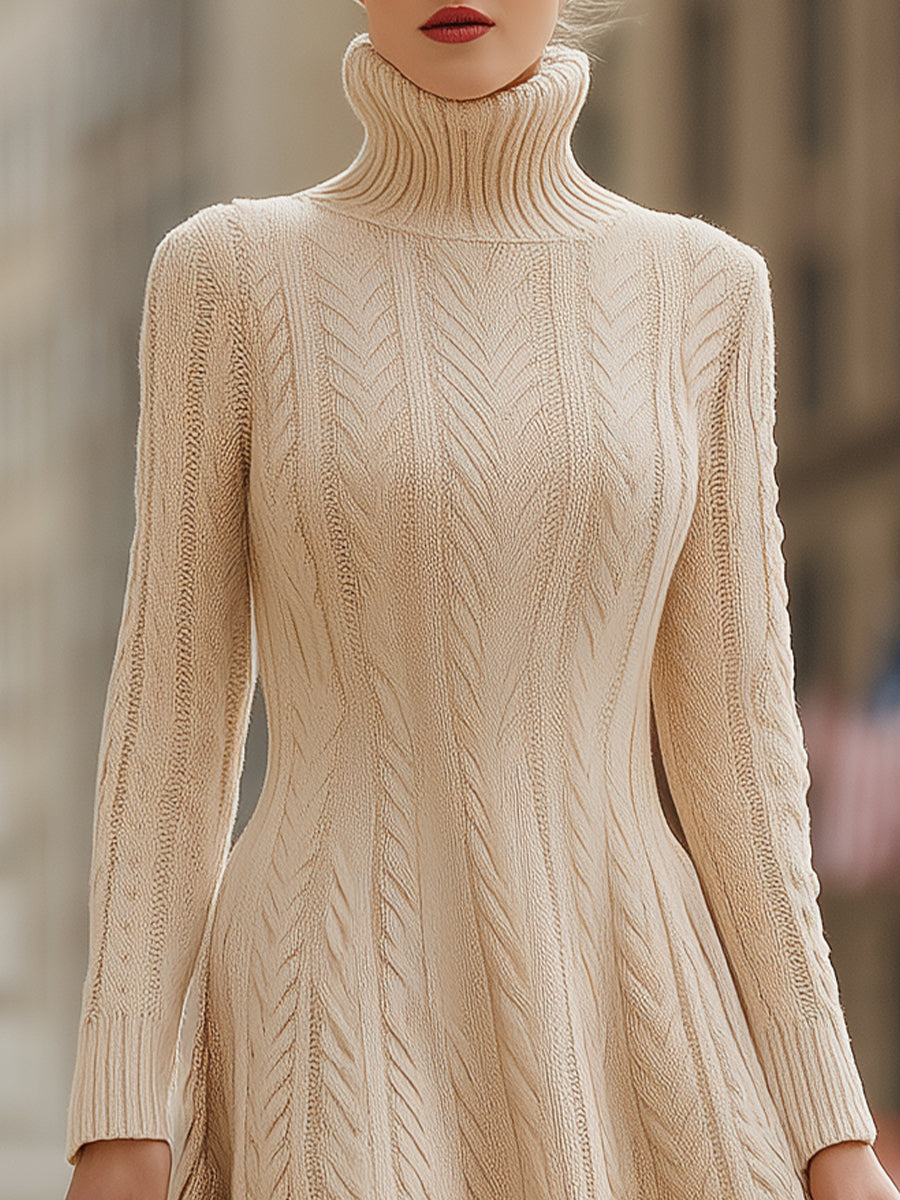 Cozy Elegance Cable Knit Turtleneck Sweater Dress MollyBoo