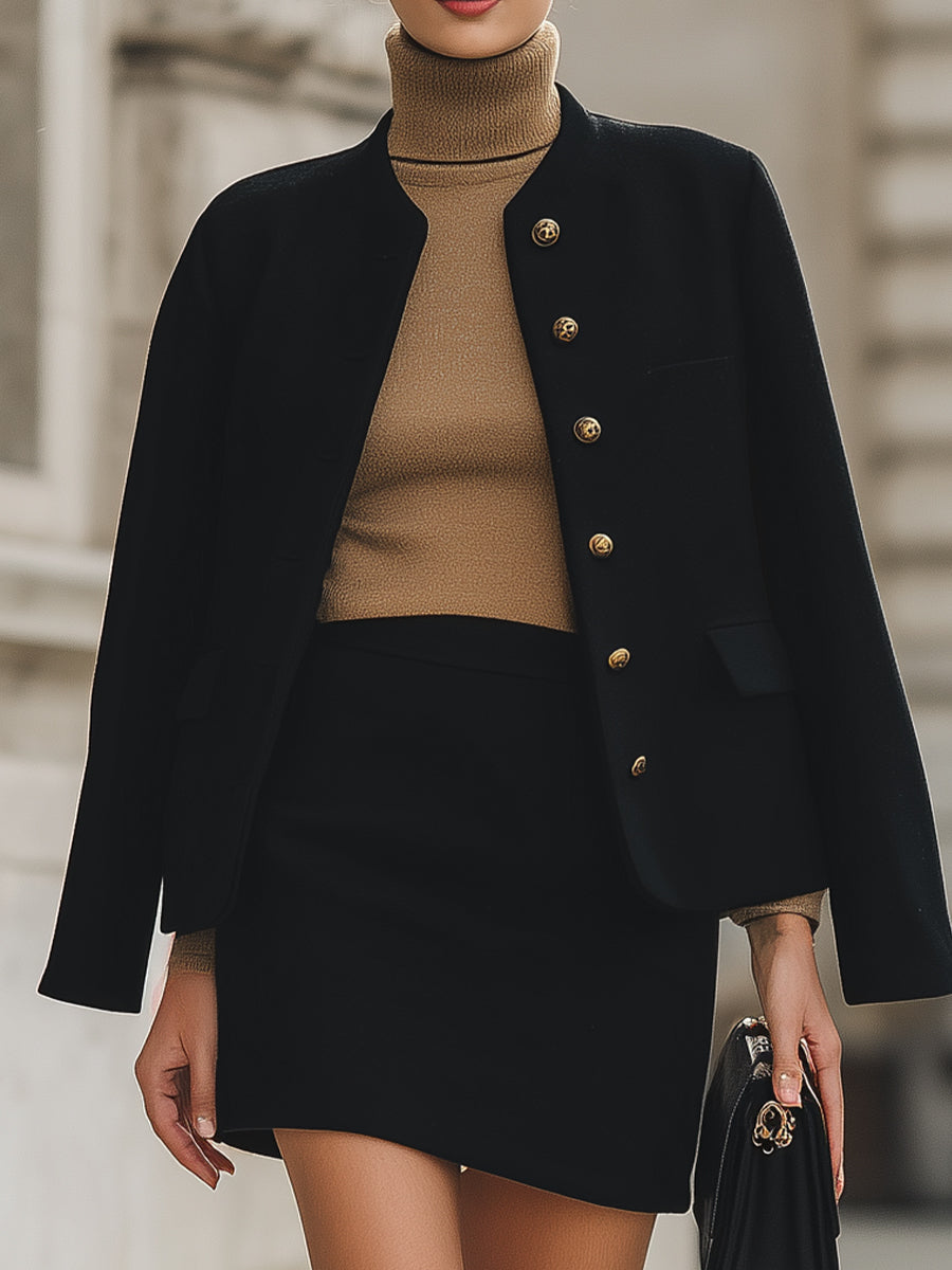 Chic Black Cropped Blazer And Mini Skirt Set MollyBoo