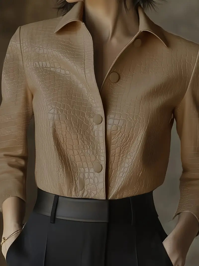 Glossy Black Crocodile Embossed Shirt MollyBoo