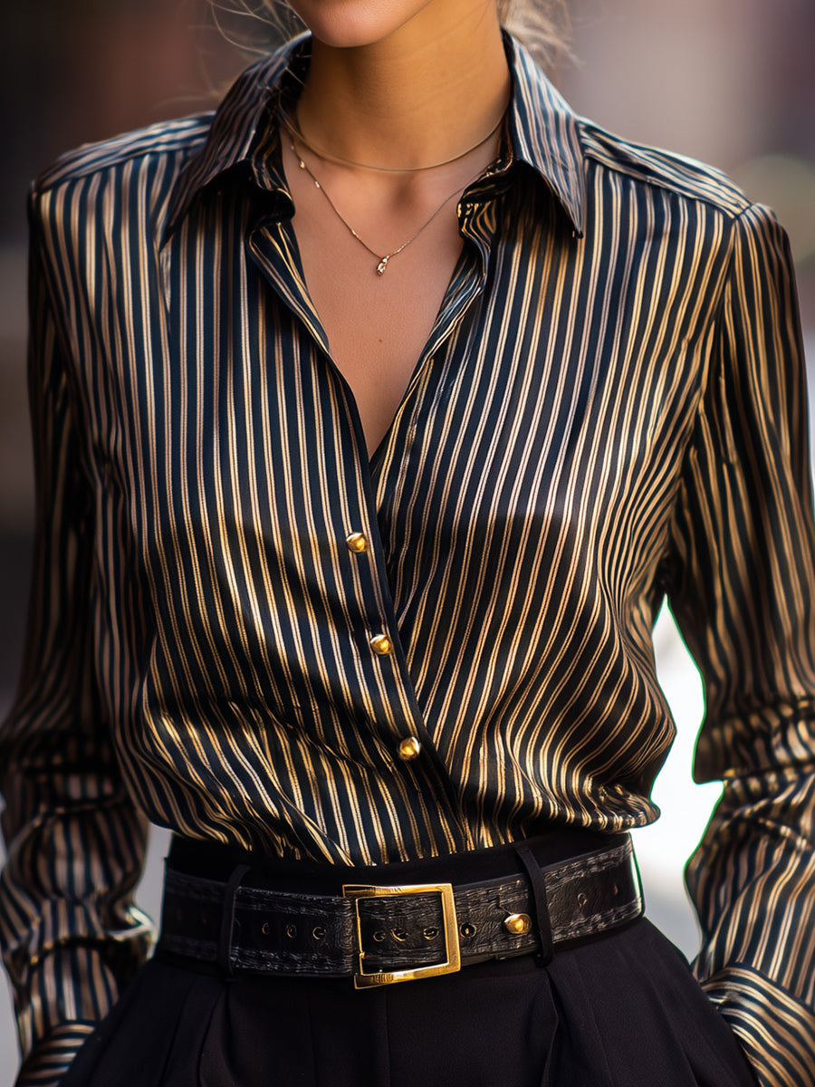 Metallic Stripe Satin Blouse MollyBoo