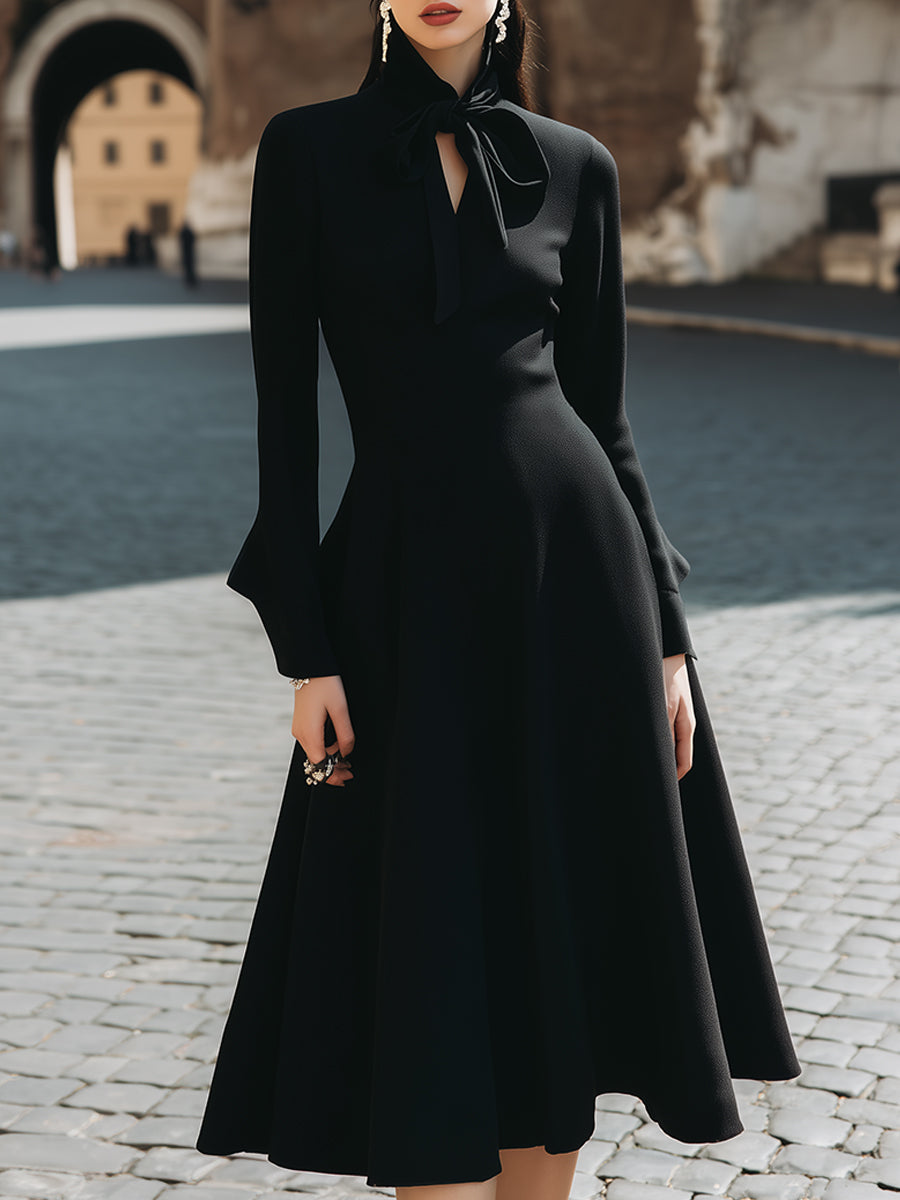 Chic Tie-Neck A-Line Midi Dress MollyBoo