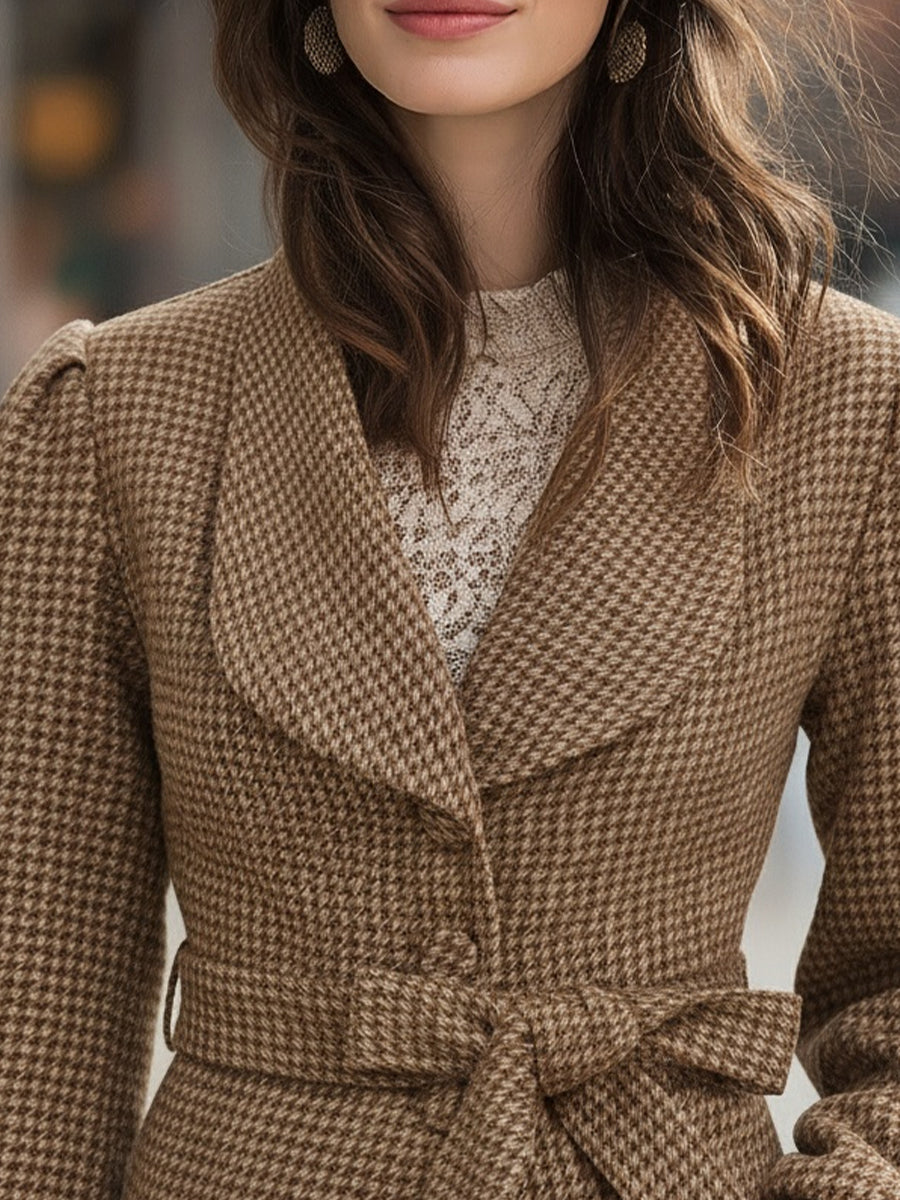 Chic Houndstooth Belted Cropped Coat MollyBoo