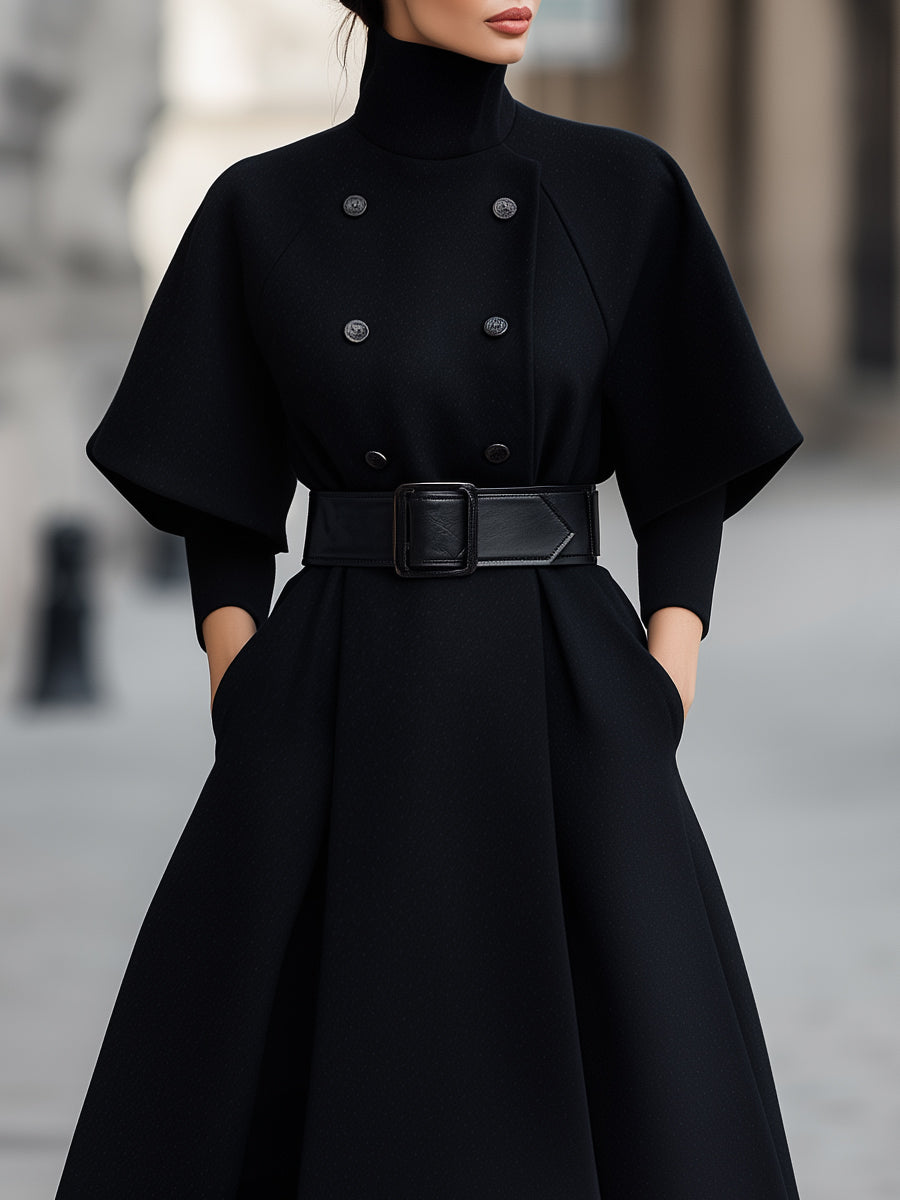 Cape-Sleeve Belted Midi Dress MollyBoo