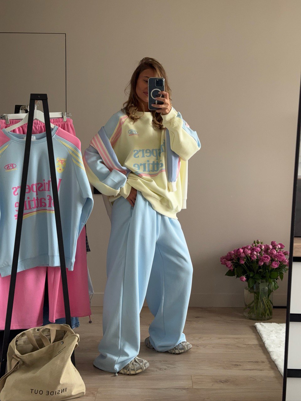 Ensemble survêtement oversize femme - Accents Jaune Pastel, Bleu Clair