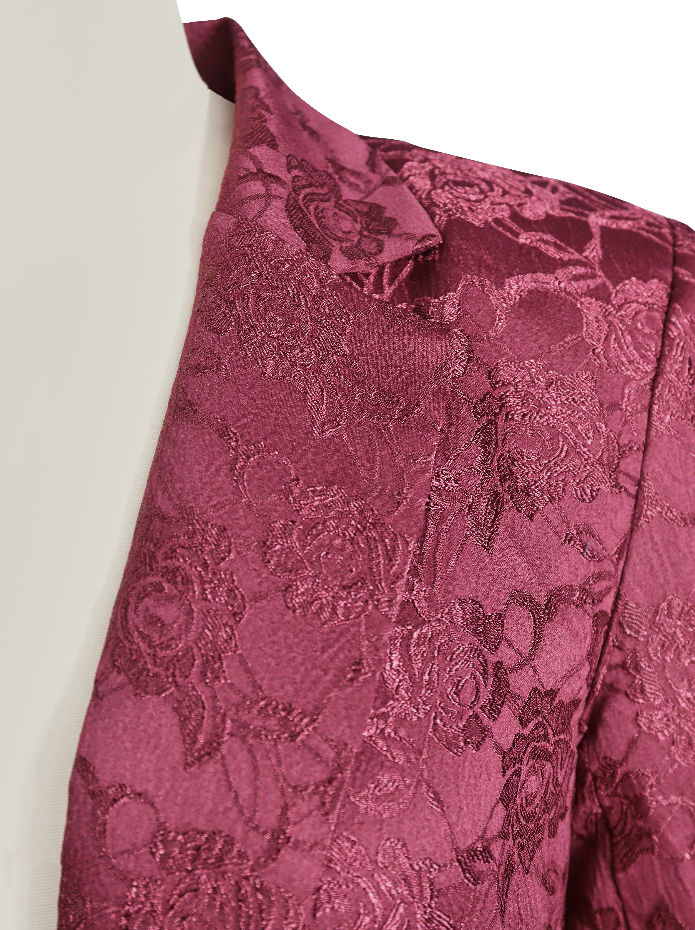 Burgundy Floral Jacquard Single-Breasted Blazer MollyBoo