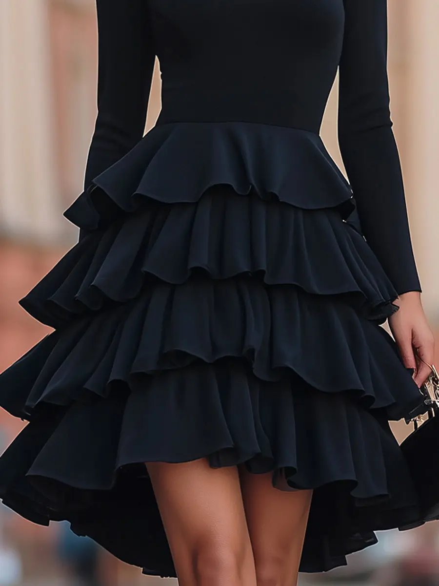 Elegant Black Ruffled Tiered Party Dress MollyBoo