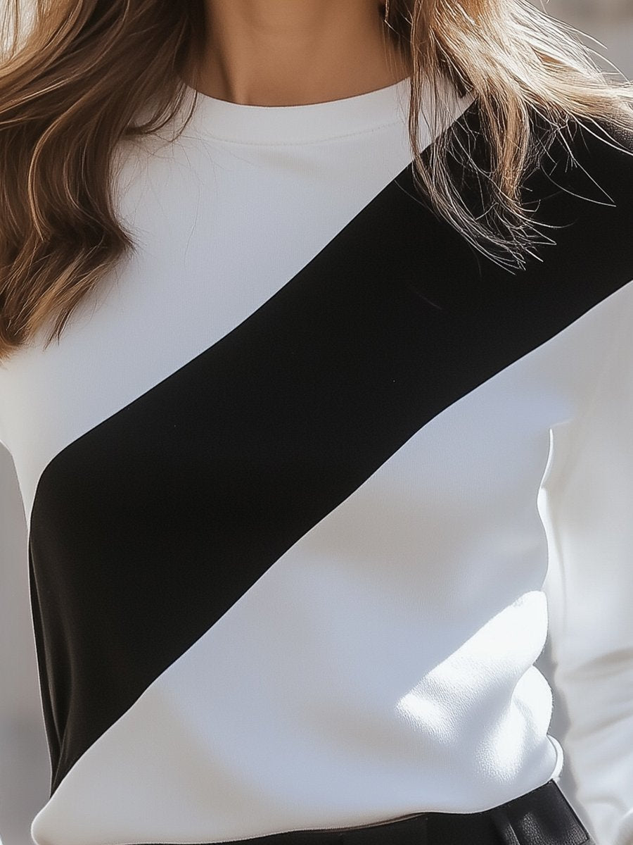 Black and White Diagonal Colorblock T-shirt MollyBoo