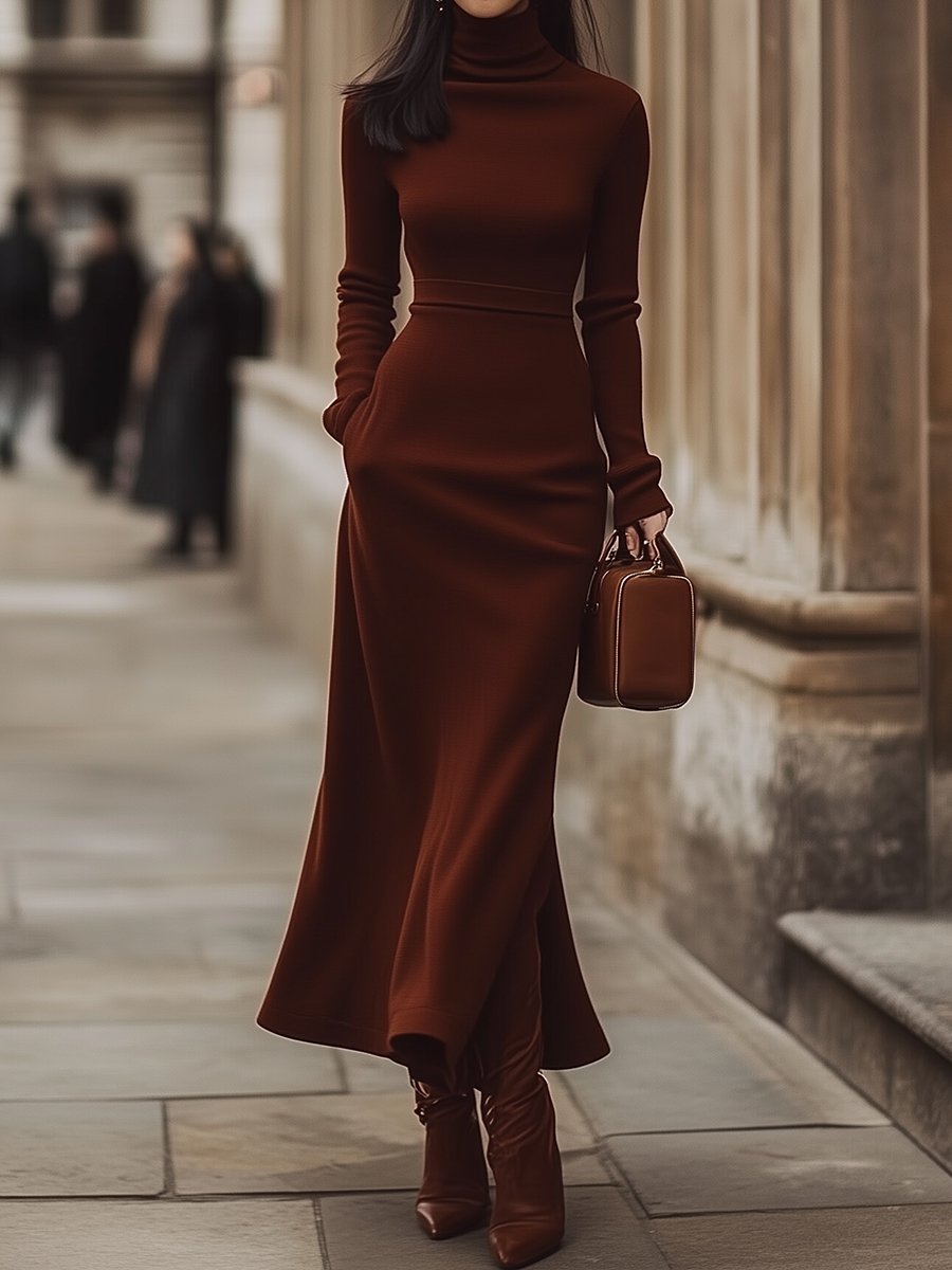 Classic Chocolate Brown Turtleneck Dress MollyBoo