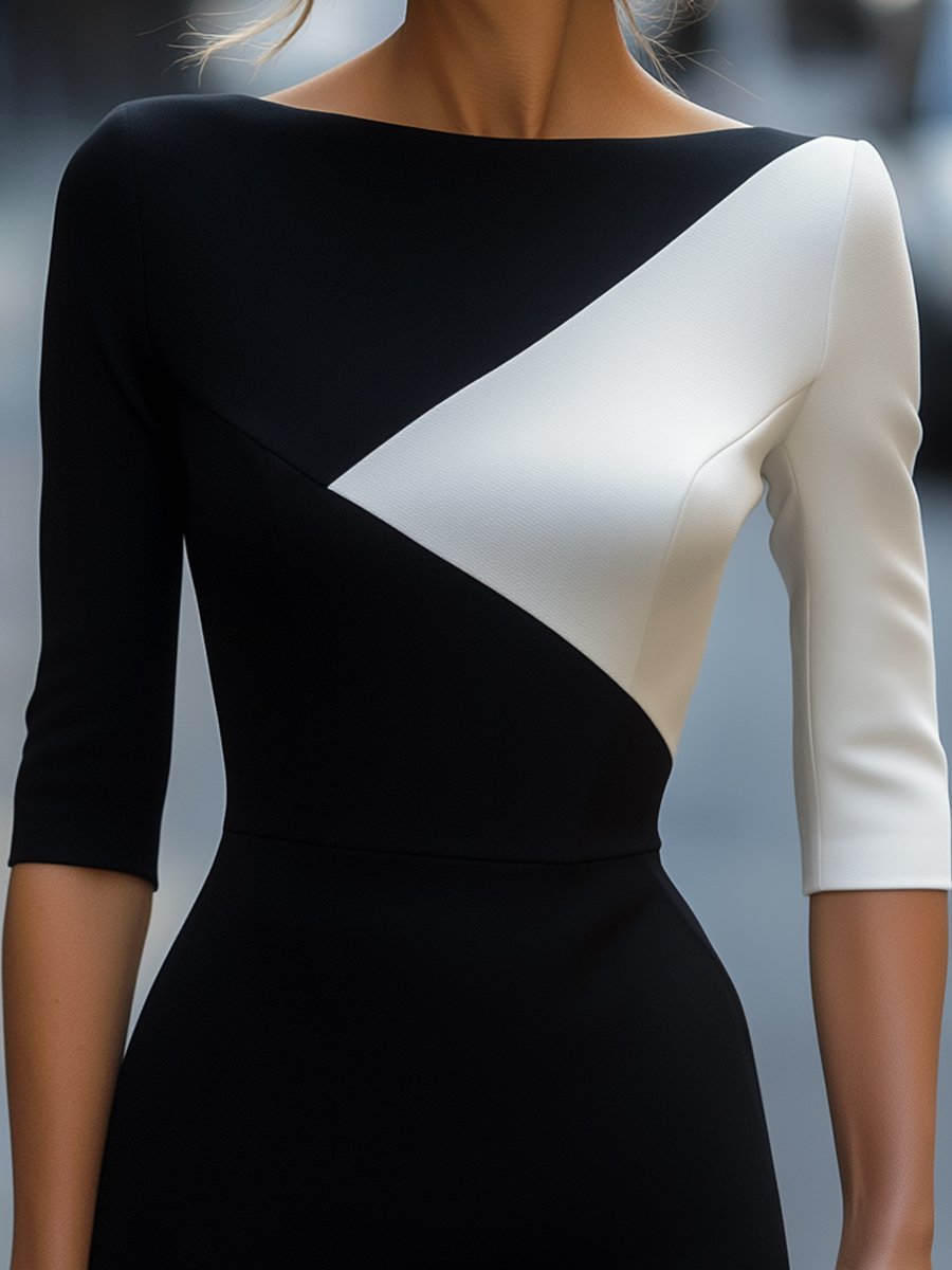 Black and White Colorblock Midi Dress MollyBoo