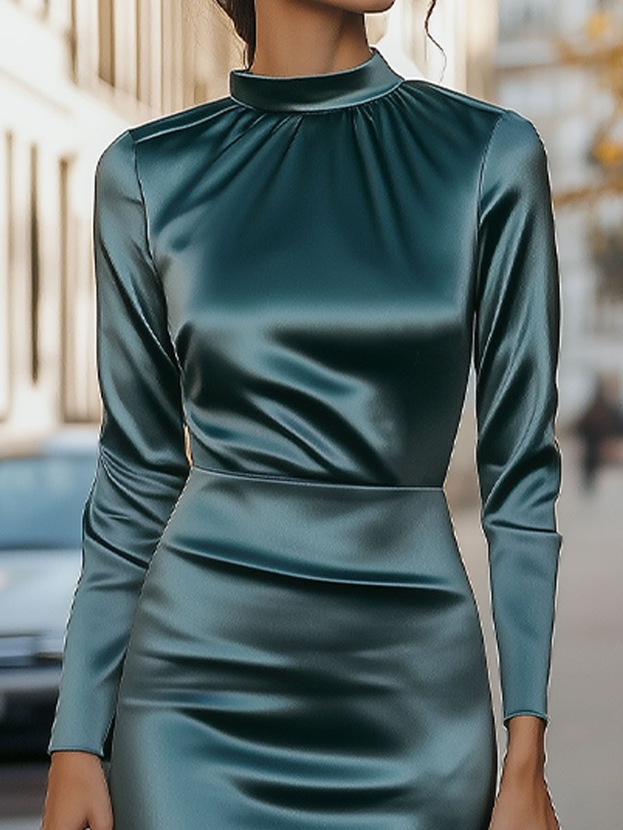 Chic Satin Long Dress with High Neckline MollyBoo
