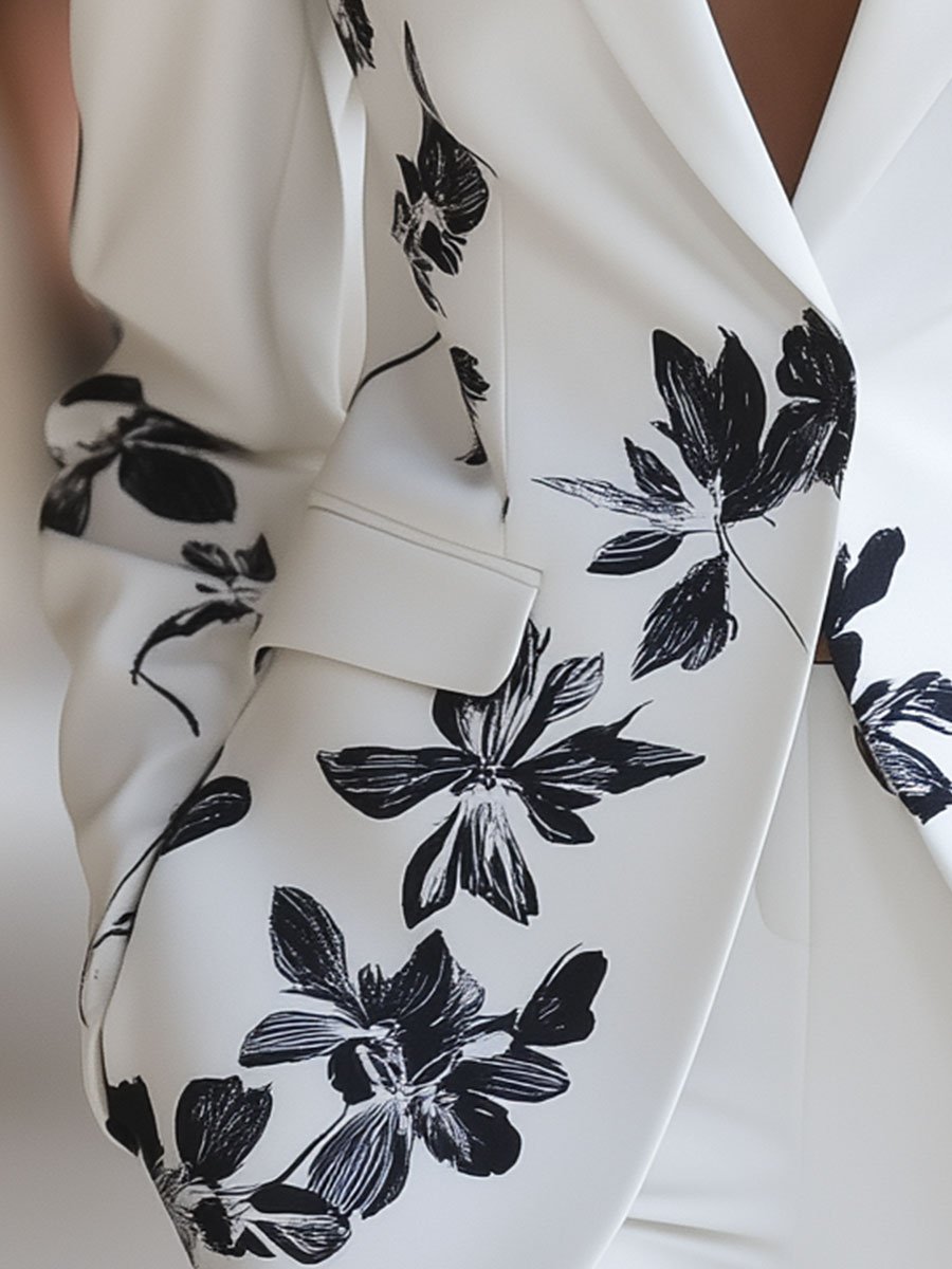 White Blazer with Bold Black Floral Printed MollyBoo