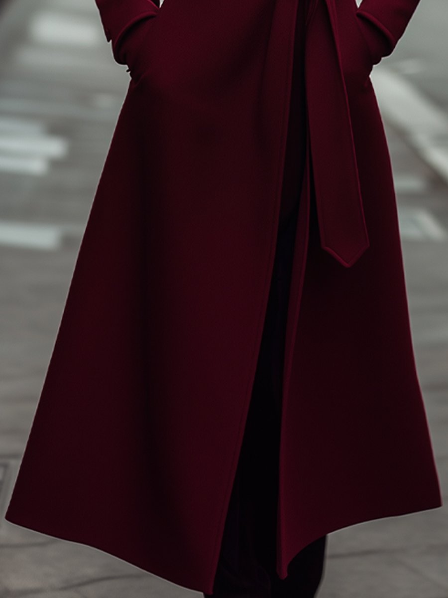 Structured Burgundy Wool Trench Coat with Feminine Fit MollyBoo