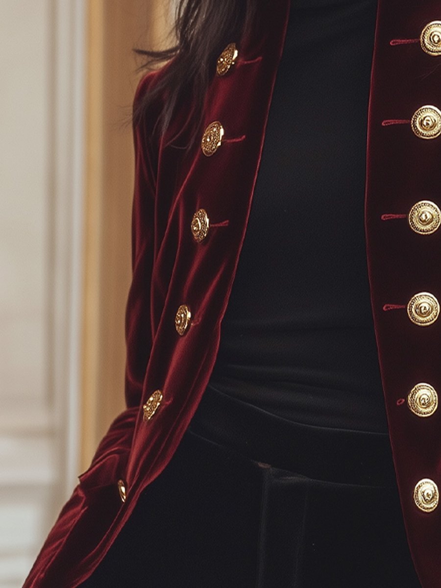 Chic Velvet Jacket with Bold Gold Accents MollyBoo