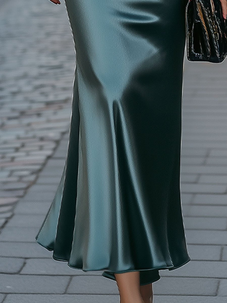 Chic Satin Long Dress with High Neckline MollyBoo