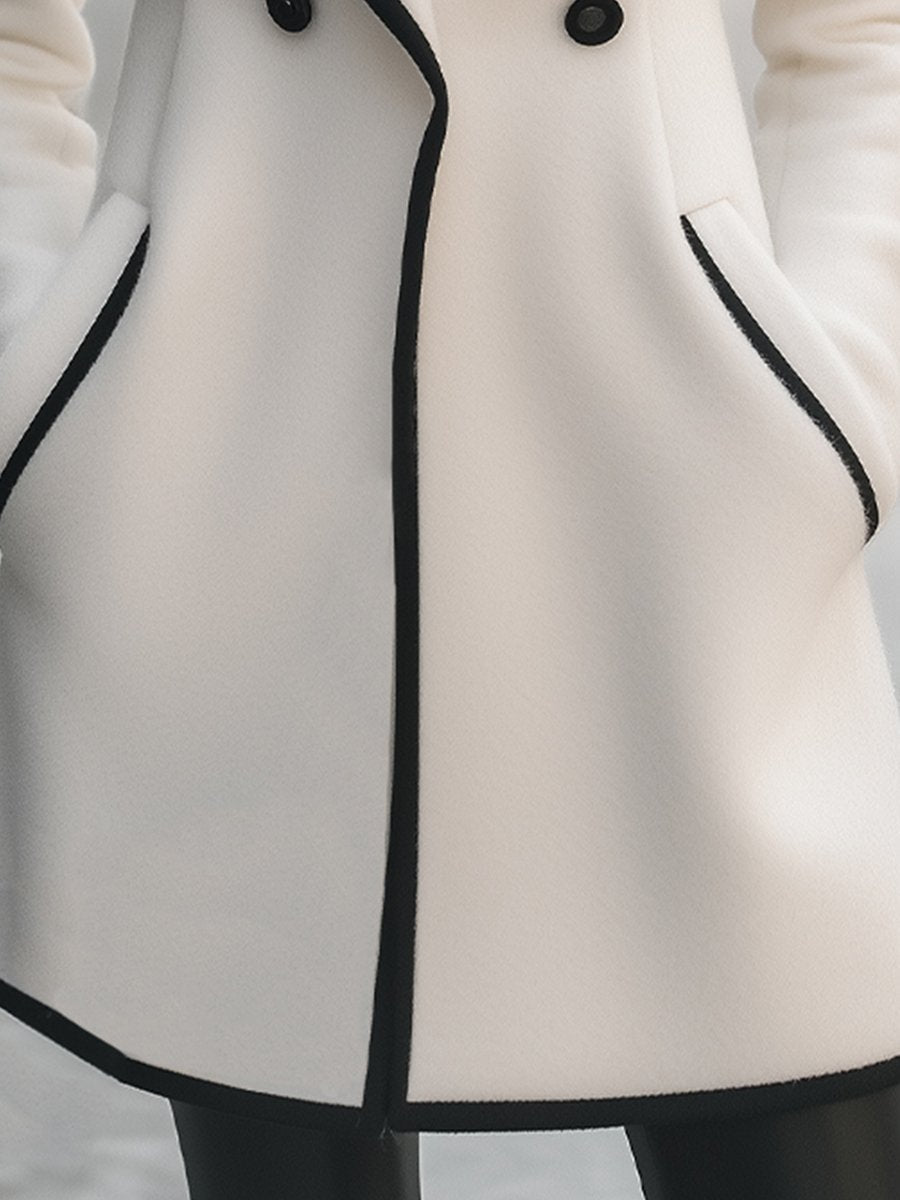 Chic Double-Breasted White Coat with Black Trim MollyBoo