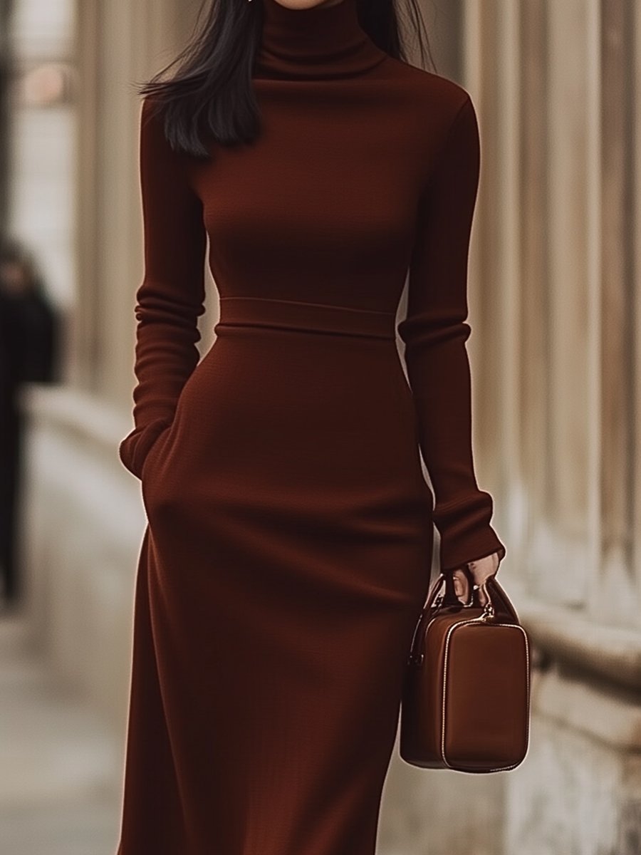 Classic Chocolate Brown Turtleneck Dress MollyBoo