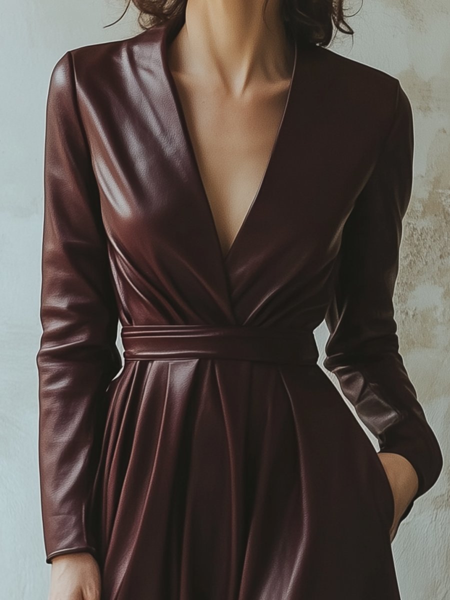 Chic Burgundy Leather Dress MollyBoo