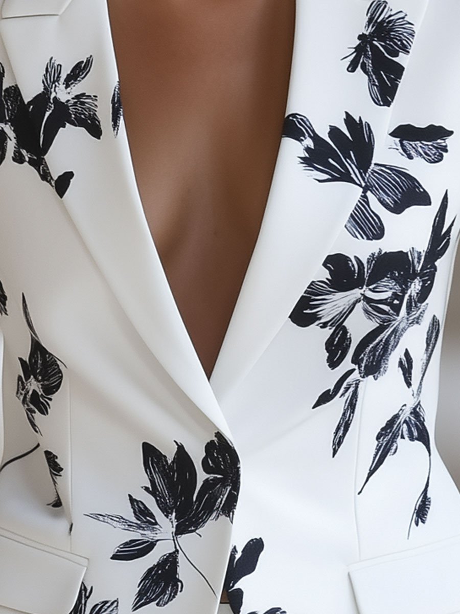 White Blazer with Bold Black Floral Printed MollyBoo
