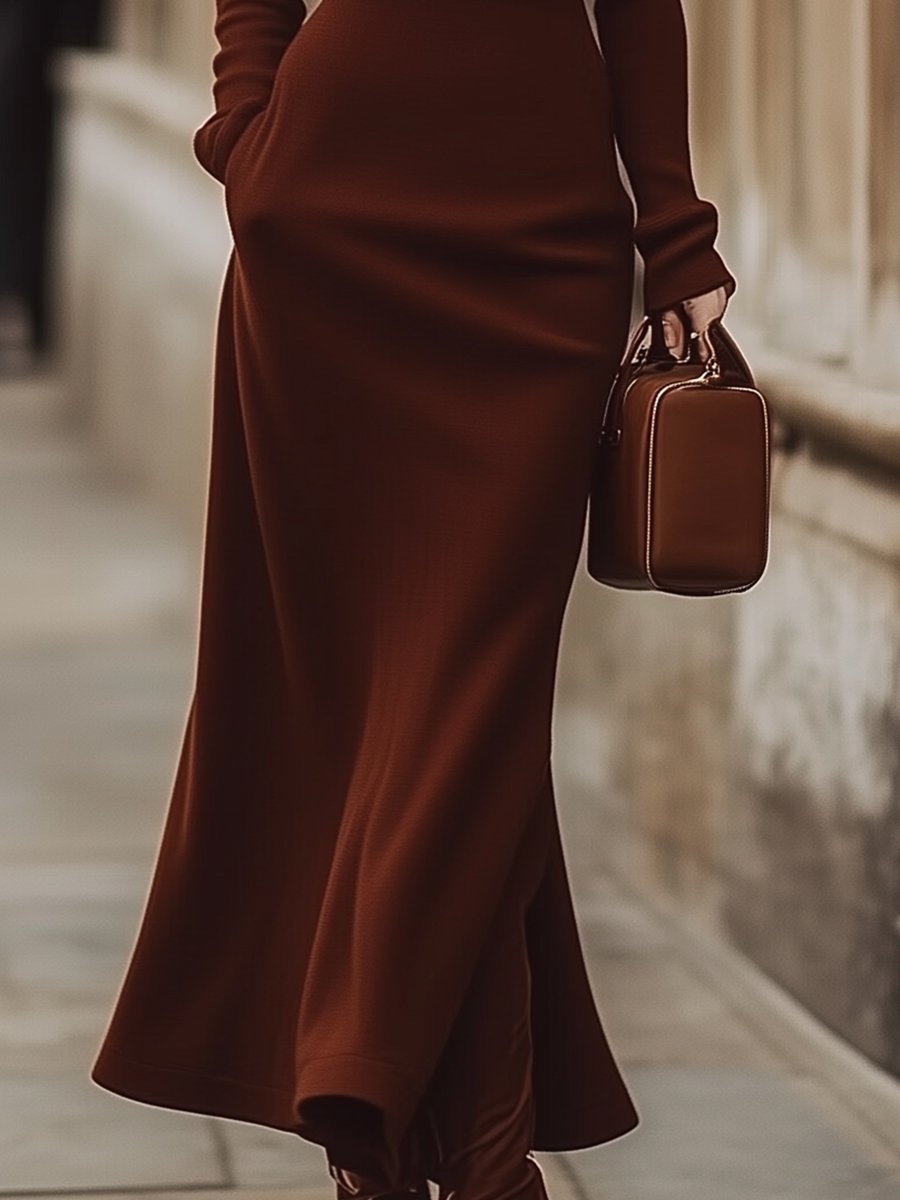 Classic Chocolate Brown Turtleneck Dress MollyBoo