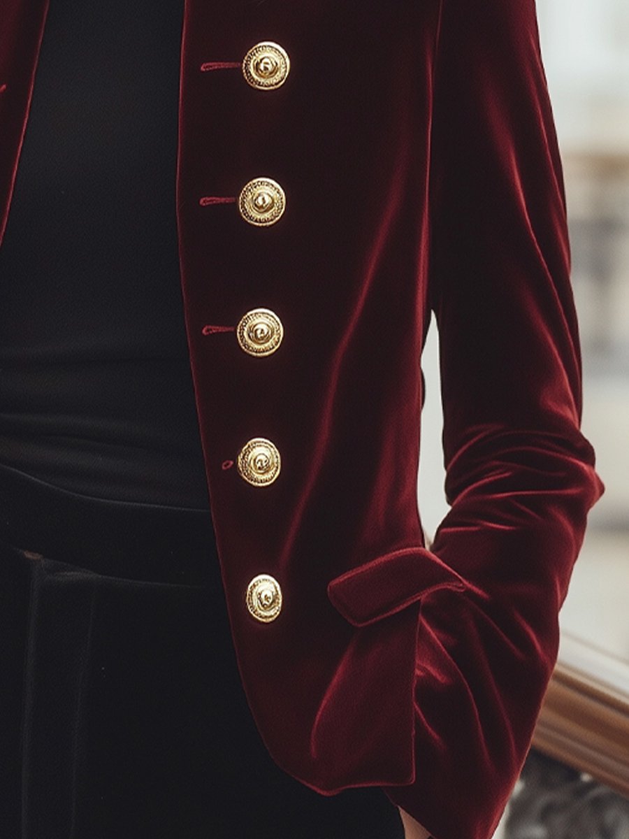 Chic Velvet Jacket with Bold Gold Accents MollyBoo