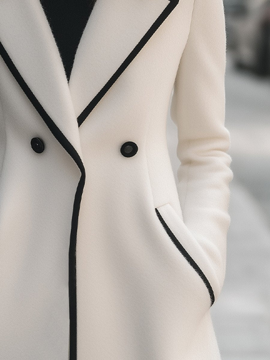Chic Double-Breasted White Coat with Black Trim MollyBoo