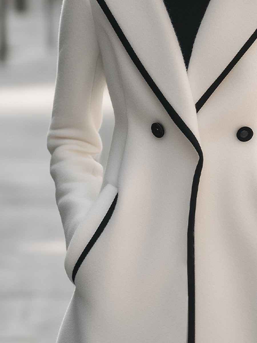 Chic Double-Breasted White Coat with Black Trim MollyBoo