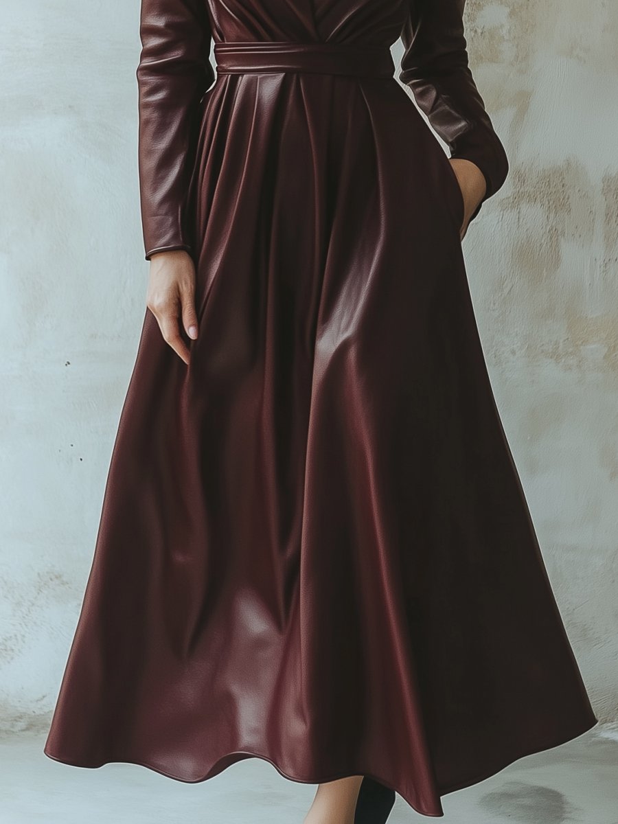 Chic Burgundy Leather Dress MollyBoo