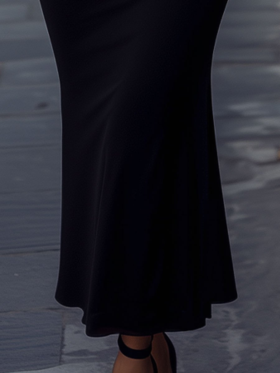 Sophisticated Black Dress with Leopard Cuff and Waist Details MollyBoo