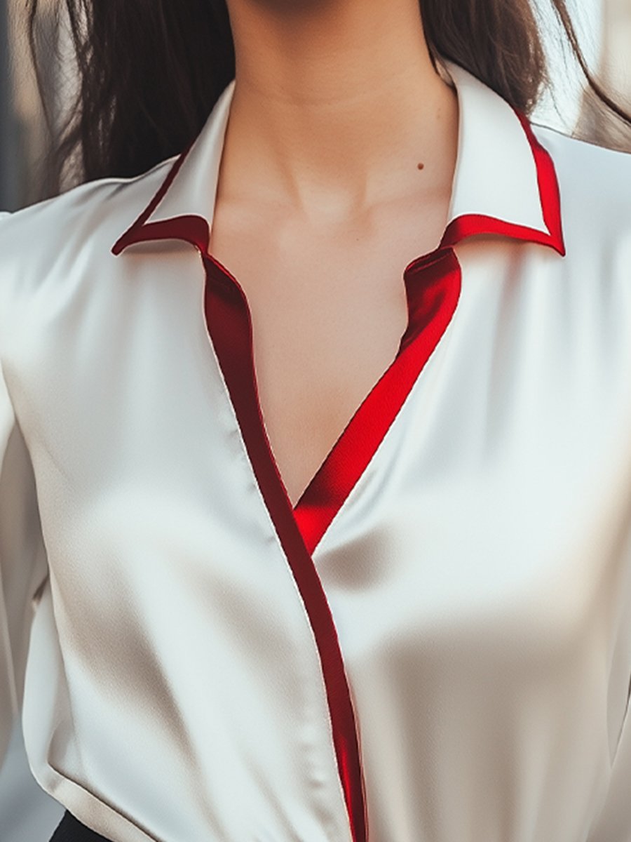 Contrast Collar Satin Blouse MollyBoo