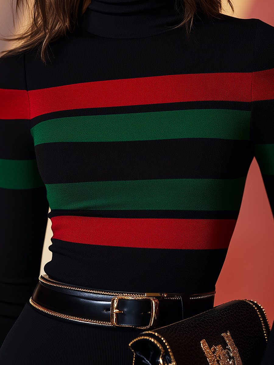 Vivid Stripes Bold Turtleneck Top MollyBoo