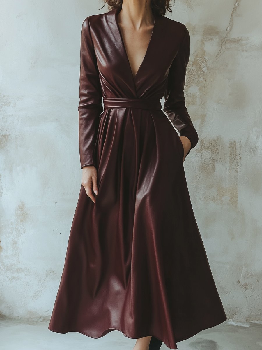 Chic Burgundy Leather Dress MollyBoo