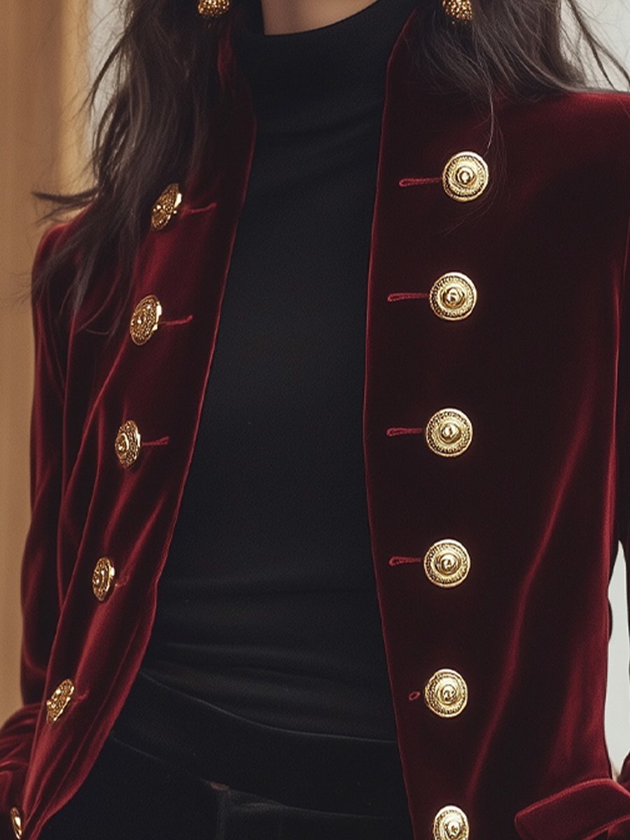 Chic Velvet Jacket with Bold Gold Accents MollyBoo