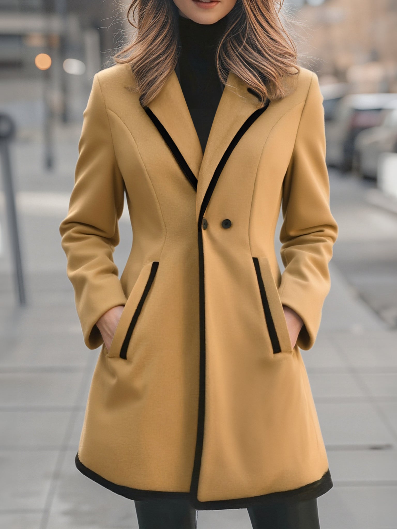 Chic Double-Breasted White Coat with Black Trim MollyBoo