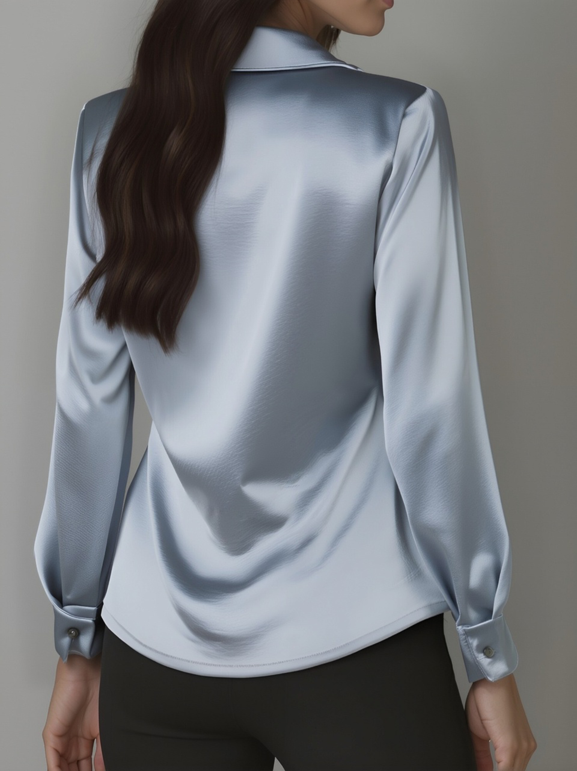 Elegant White Satin Blouse with Draped Neckline MollyBoo